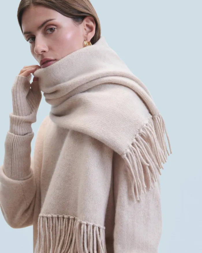 From Future Cashmere Sweaters Women Lightweight Oversized Crewneck Sweater Heather Beige