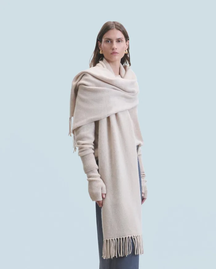 From Future Cashmere Sweaters Women Lightweight Oversized Crewneck Sweater Heather Beige