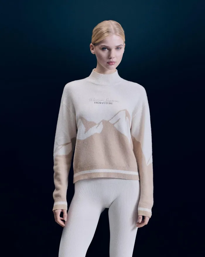 From Future Cashmere Sweaters Women Mock Neck Ski Sweater Beige