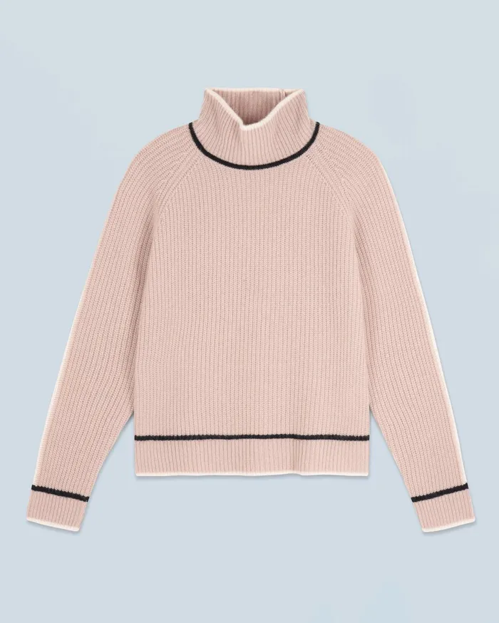 From Future Cashmere Sweaters Women Mock Neck Tricolor Sweater In Textured Knit Iced Sand