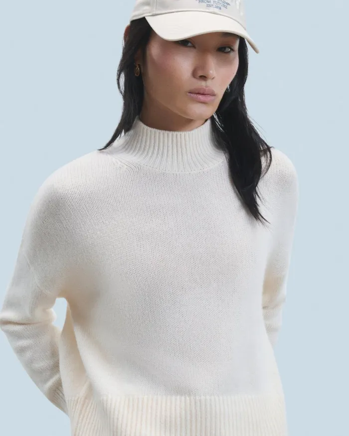 From Future Cashmere Sweaters Women Oversized Mock Neck Sweater White