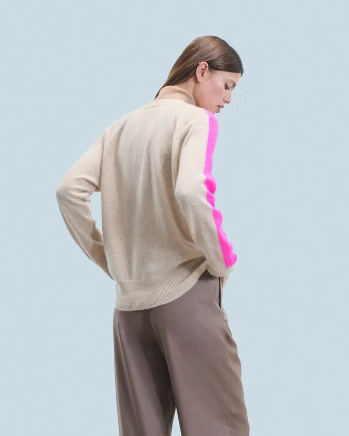 From Future Cashmere Sweaters Women Oversized VNeck Sweater With TwoTone Stripes Heather Beige