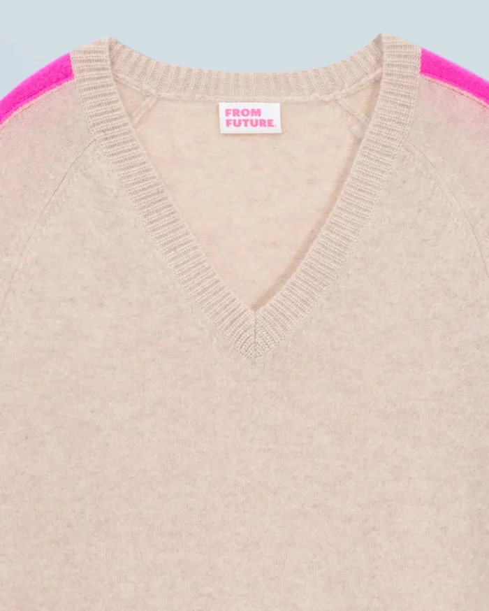 From Future Cashmere Sweaters Women Oversized VNeck Sweater With TwoTone Stripes Heather Beige
