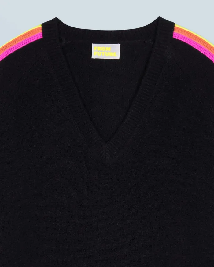 From Future Cashmere Sweaters Women VNeck Sweater With Multicolor Stripes Black