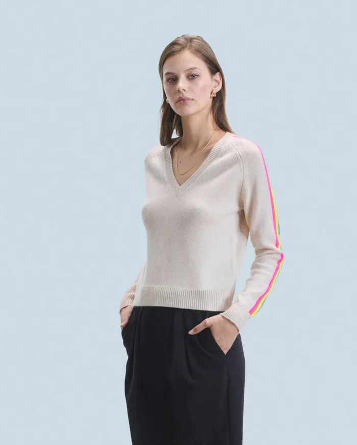 From Future Cashmere Sweaters Women VNeck Sweater With Multicolor Stripes Black