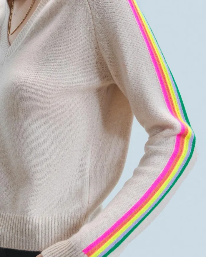 From Future Cashmere Sweaters Women VNeck Sweater With Multicolor Stripes Black