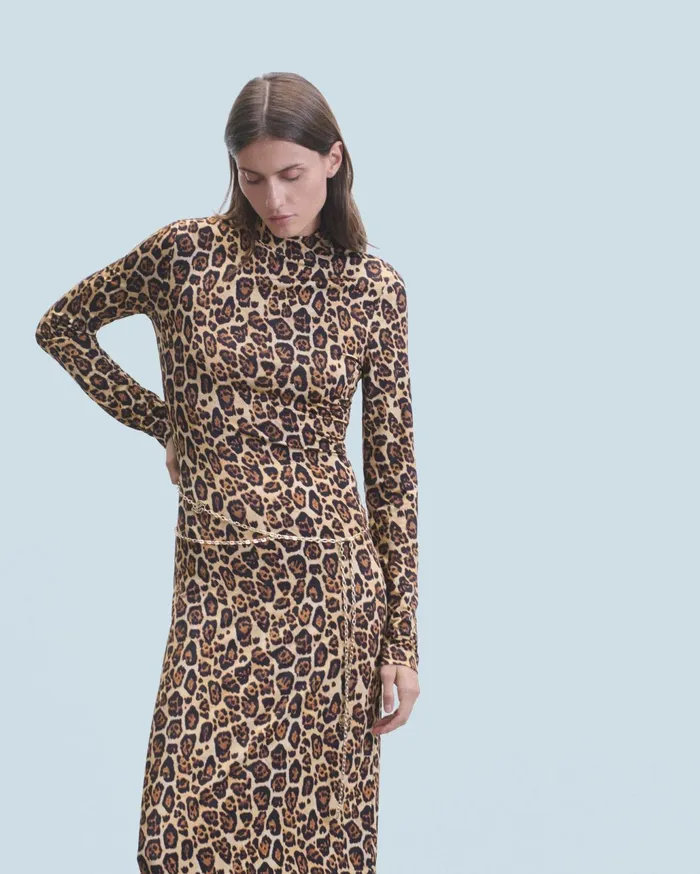 From Future Dresses and Jumpsuits Women Long Jersey Long Sleeve Dress Hot Leopard