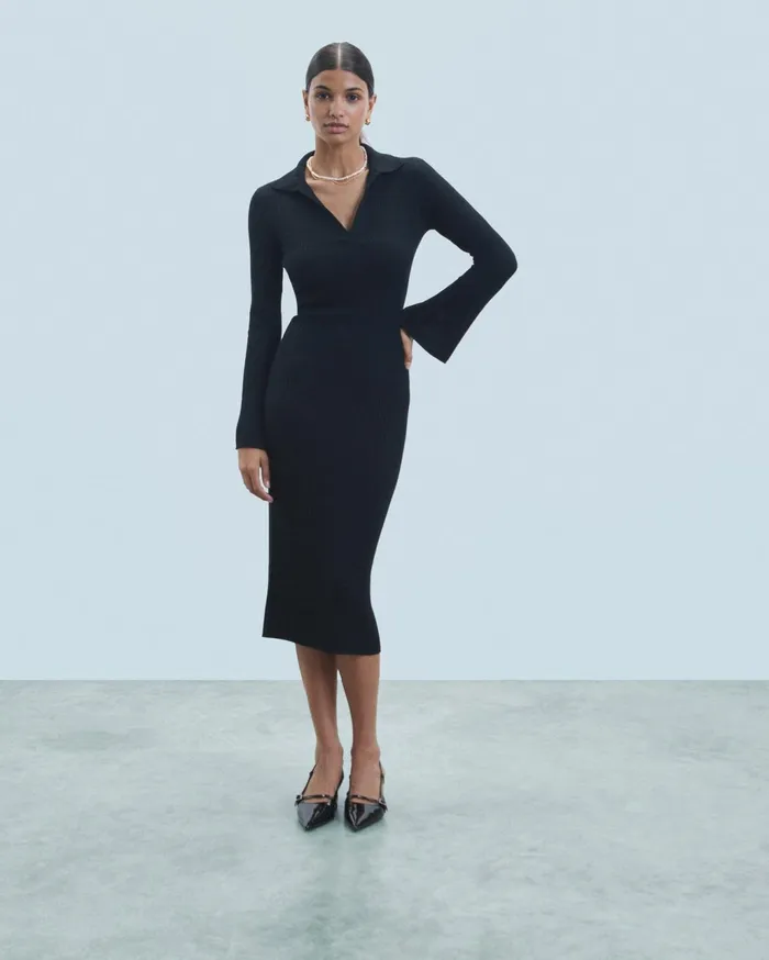 From Future Dresses and Jumpsuits Women Long Sleeve Polo Neck Long Dress Black