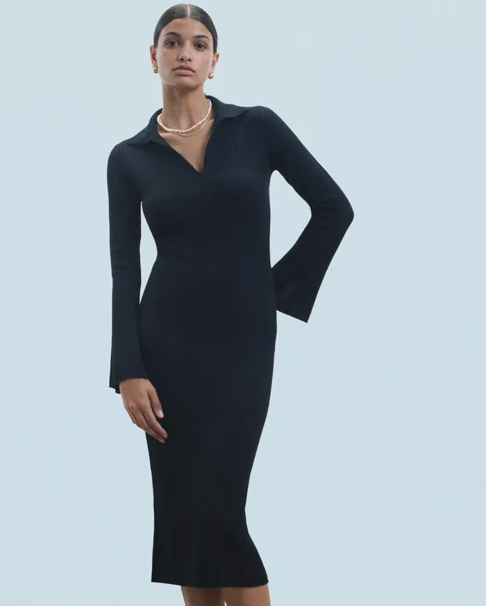 From Future Dresses and Jumpsuits Women Long Sleeve Polo Neck Long Dress Black