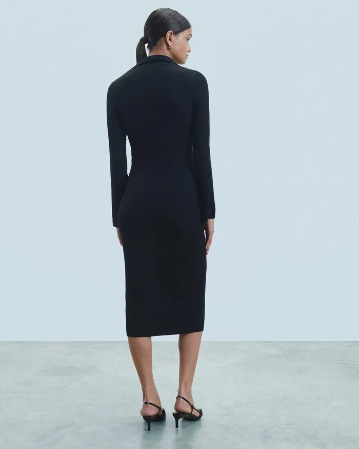 From Future Dresses and Jumpsuits Women Long Sleeve Polo Neck Long Dress Black