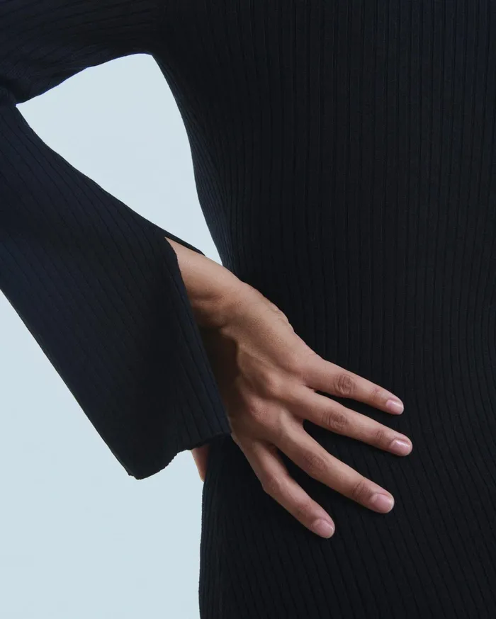 From Future Dresses and Jumpsuits Women Long Sleeve Polo Neck Long Dress Black