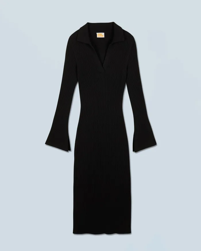 From Future Dresses and Jumpsuits Women Long Sleeve Polo Neck Long Dress Black