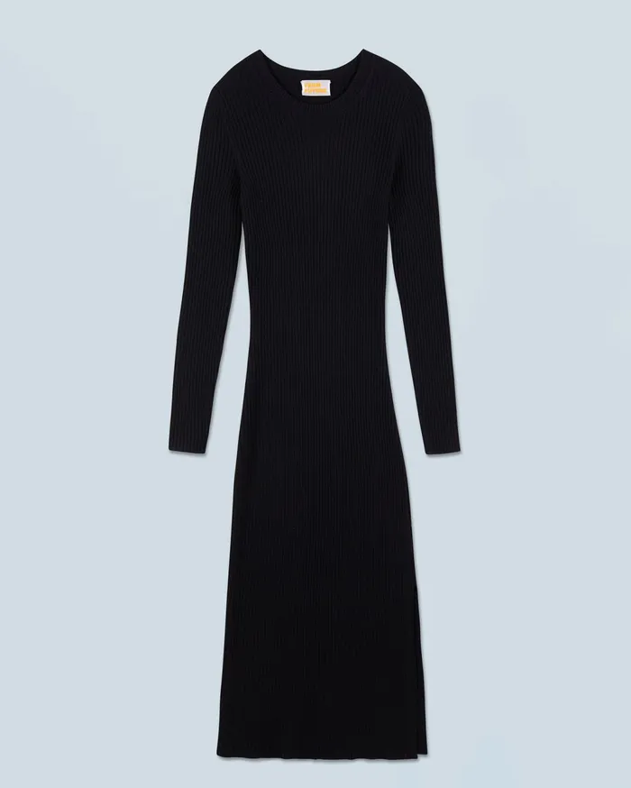 From Future Dresses and Jumpsuits Women Long Sleeve Ribbed Slit Long Dress Black