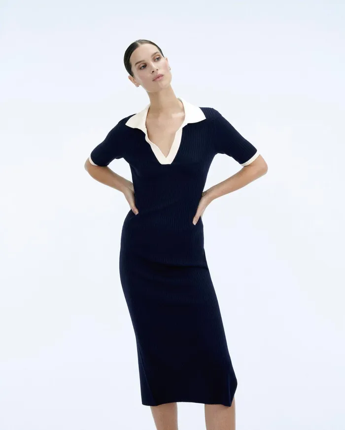 From Future Dresses and Jumpsuits Women Short Sleeve Long Dress Navy
