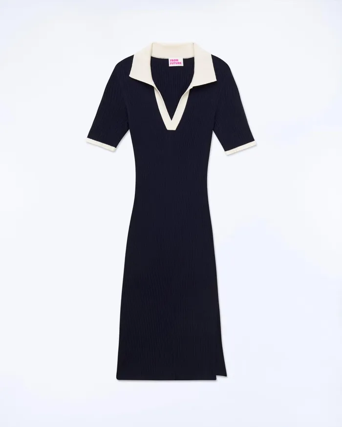 From Future Dresses and Jumpsuits Women Short Sleeve Long Dress Navy