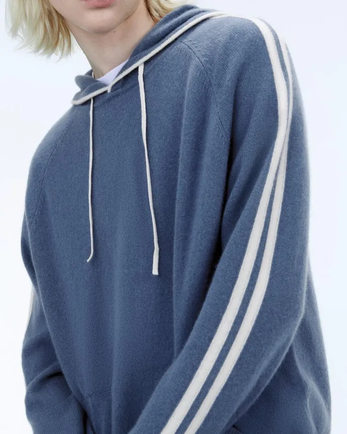From Future Hoodies Men Striped Hoodie Sweater Storm Blue