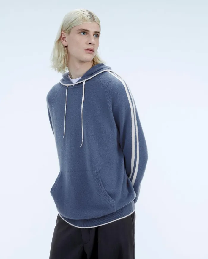 From Future Hoodies Men Striped Hoodie Sweater Storm Blue
