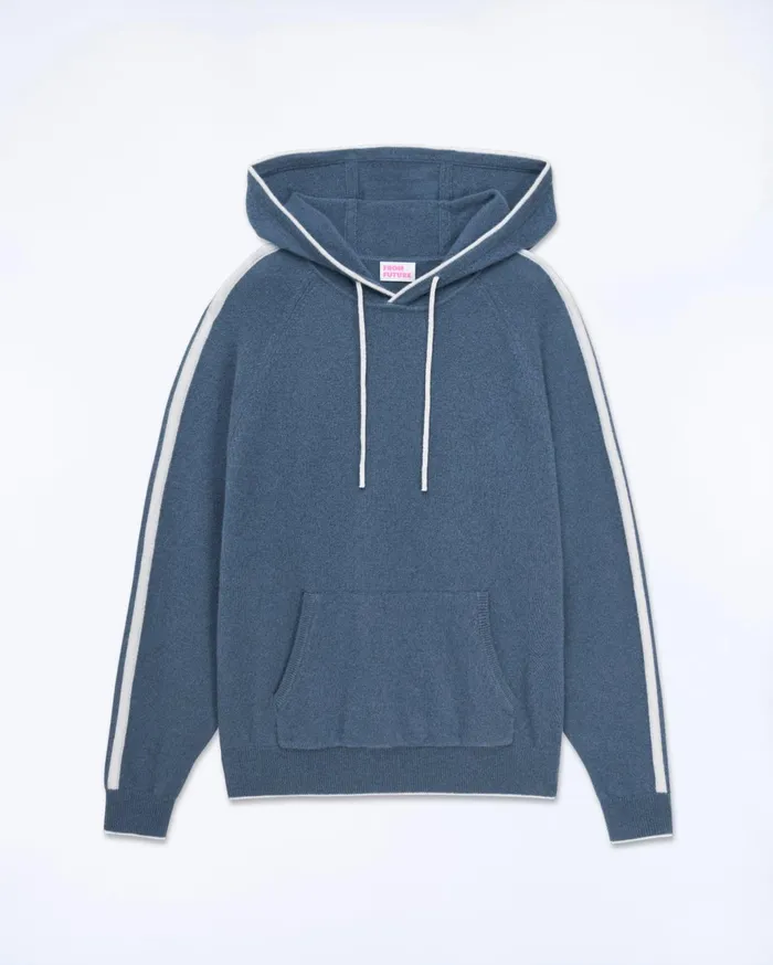From Future Hoodies Men Striped Hoodie Sweater Storm Blue