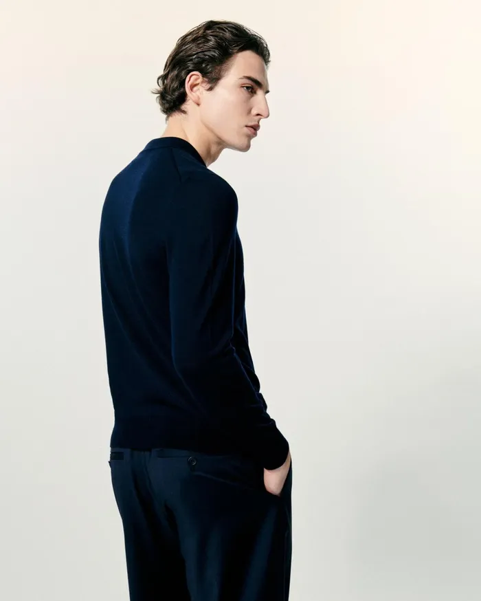 From Future Merino Wool Sweaters Men Plain Polo Neck Sweater Navy