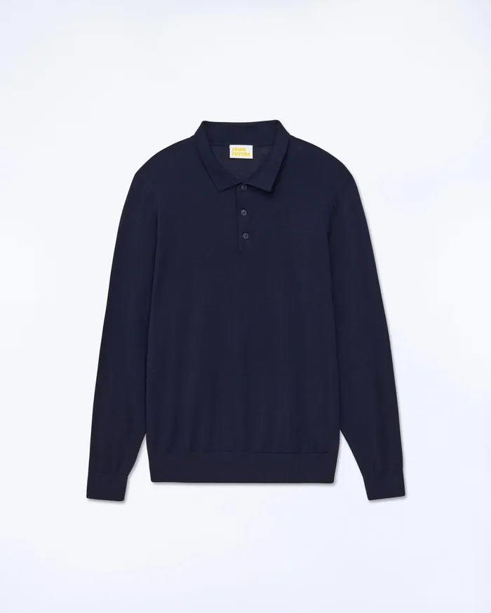 From Future Merino Wool Sweaters Men Plain Polo Neck Sweater Navy