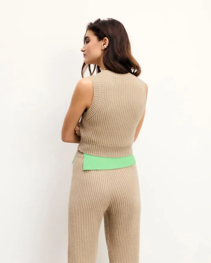 From Future Sleeveless Sweaters Women TwoTone Sleeveless Sweater Beige