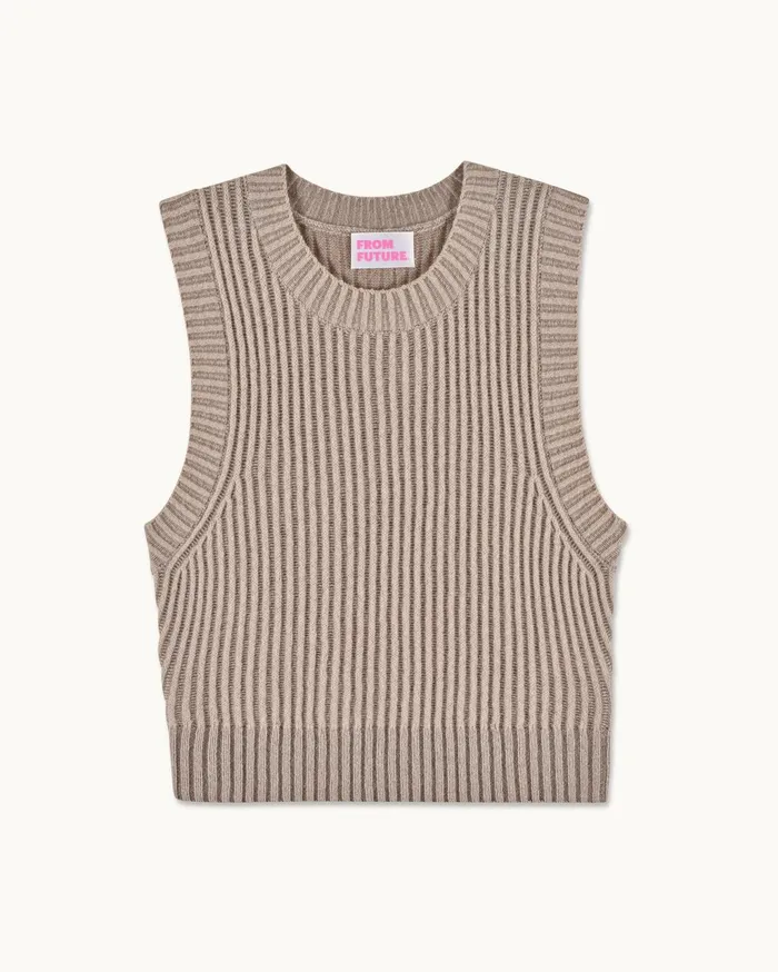 From Future Sleeveless Sweaters Women TwoTone Sleeveless Sweater Beige