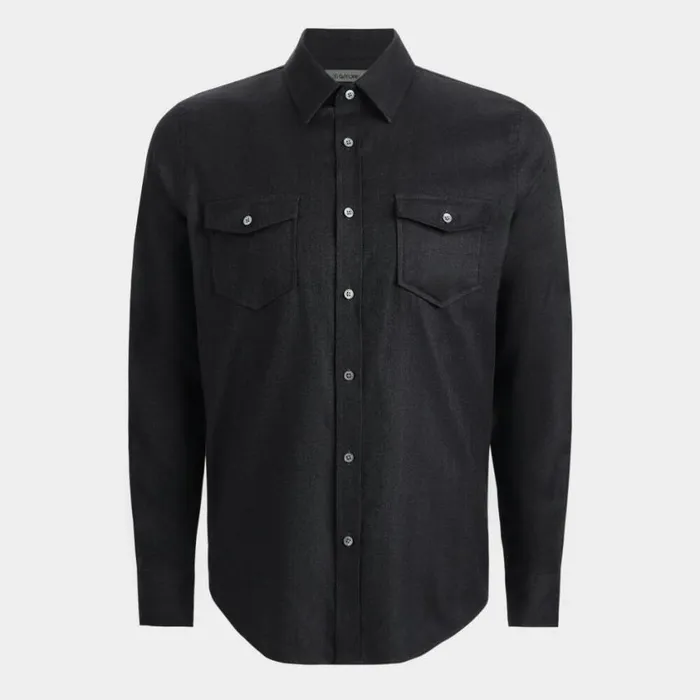 GFORE Dress Shirts Men HERRINGBONE BRUSHED DRESS SHIRT Charcoal Heather Grey