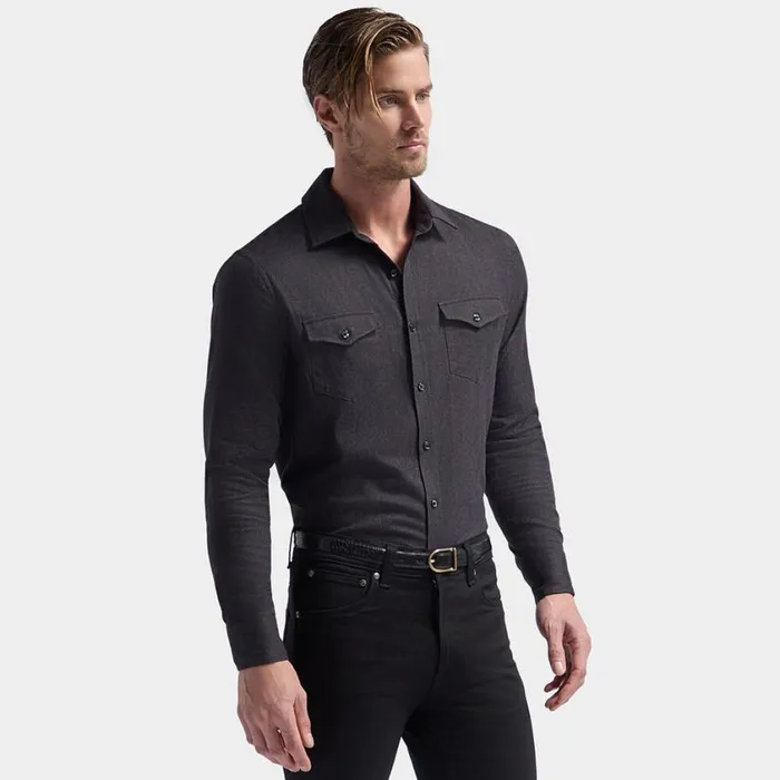 GFORE Dress Shirts Men HERRINGBONE BRUSHED DRESS SHIRT Charcoal Heather Grey GFORE Dress Shirts Men HERRINGBONE BRUSHED DRESS SHIRT Charcoal Heather Grey
