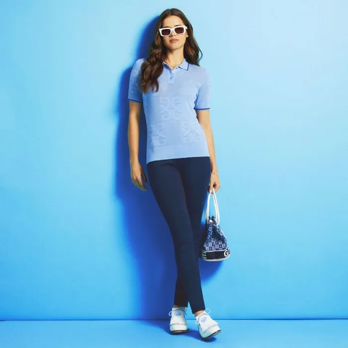 GFORE Polos and Shirts Women POINTELLE MERINO WOOL BLEND SHORT SLEEVE SWEATER Baja