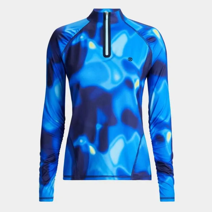 GFORE Pullovers Women BOKEH CAMO TECH JERSEY RUCHED QUARTER ZIP PULLOVER Blue Multi