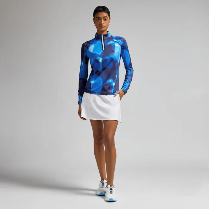 GFORE Pullovers Women BOKEH CAMO TECH JERSEY RUCHED QUARTER ZIP PULLOVER Blue Multi