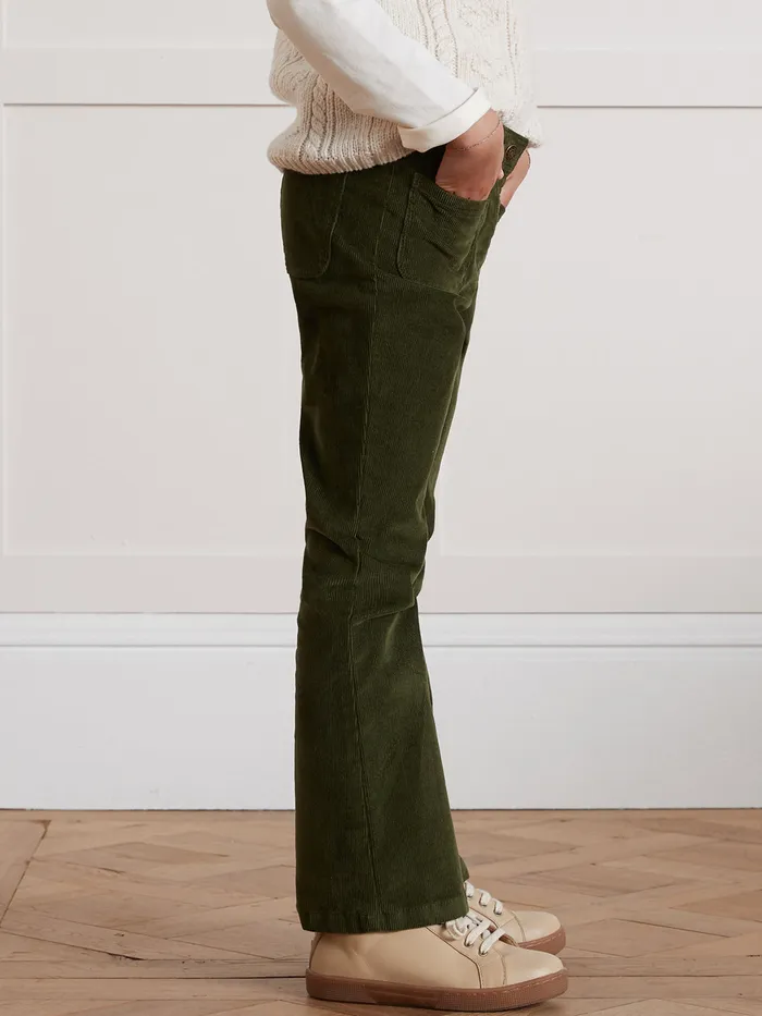 Girls Cyrillus Clothing Flared Corduroy Trousers Vert Chasse