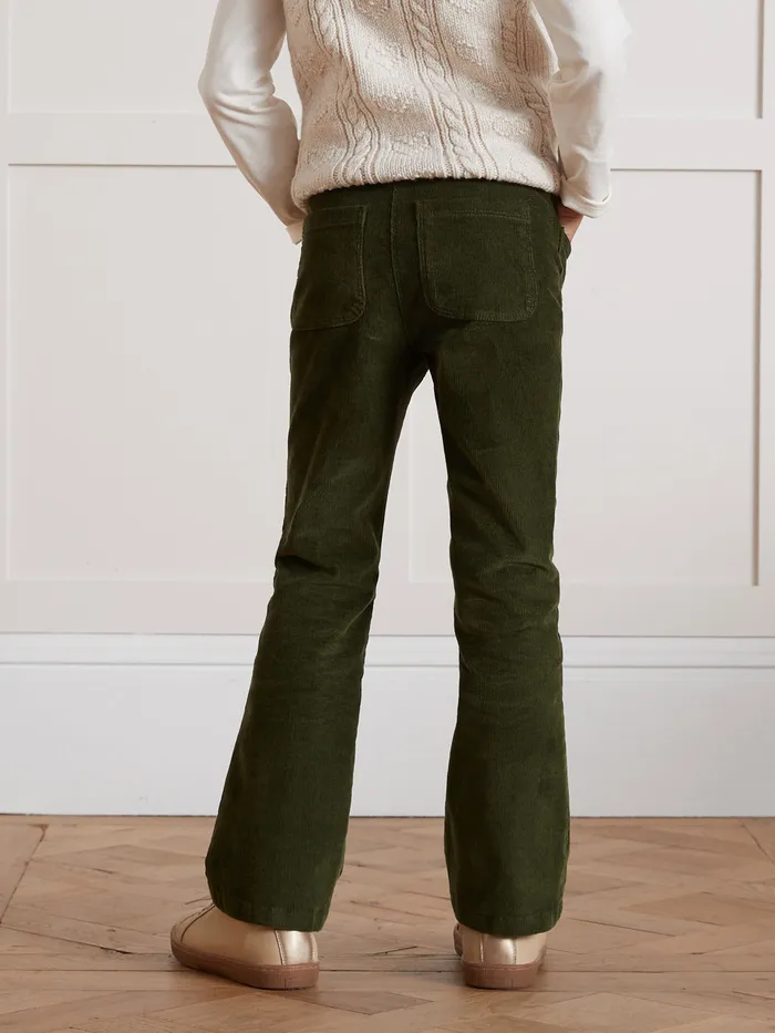 Girls Cyrillus Clothing Flared Corduroy Trousers Vert Chasse