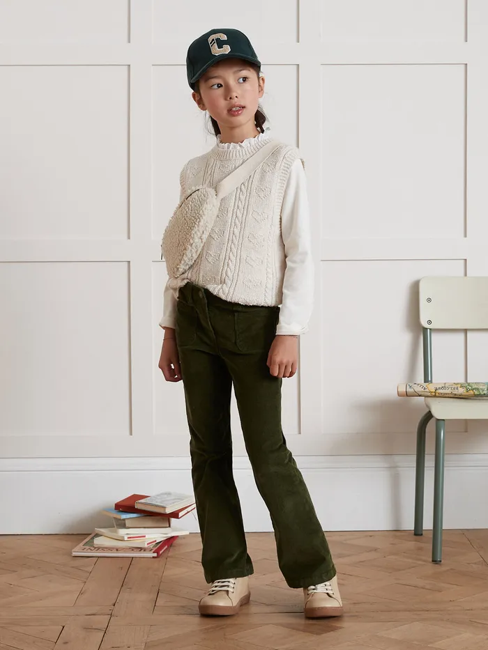 Girls Cyrillus Clothing Flared Corduroy Trousers Vert Chasse