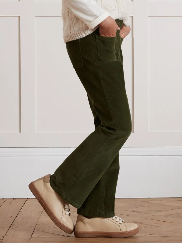 Girls Cyrillus Clothing Flared Corduroy Trousers Vert Chasse