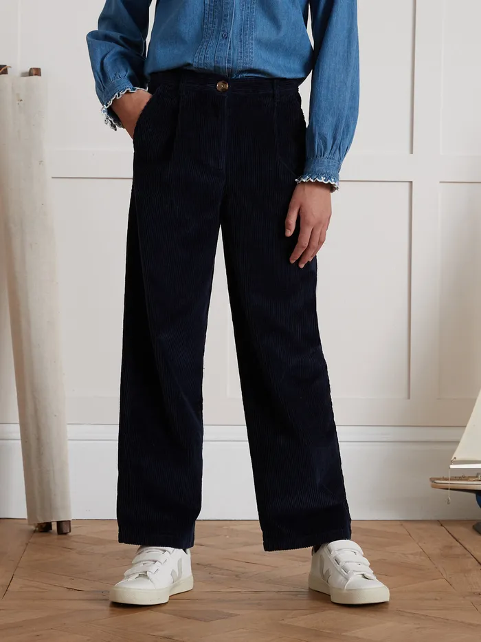 Girls Cyrillus Clothing Flared Velour Trousers Marine
