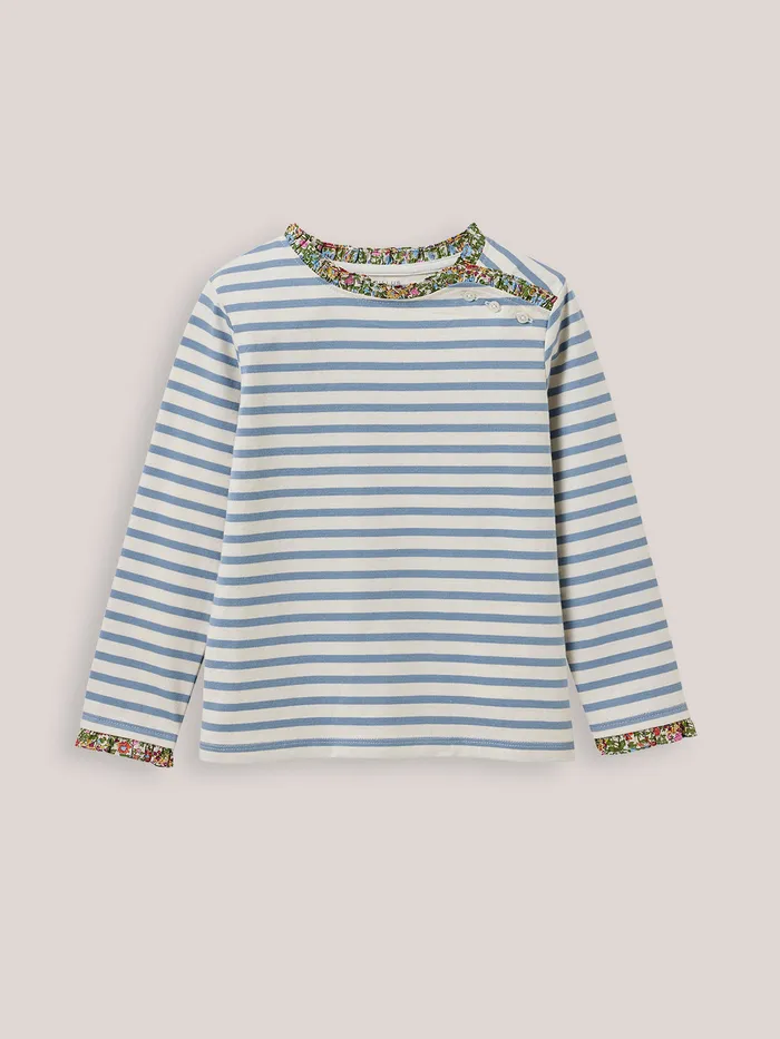 Girls Cyrillus Clothing SailorStripe Organic Cotton TShirt Trim Made With Liberty Fabric Bleu