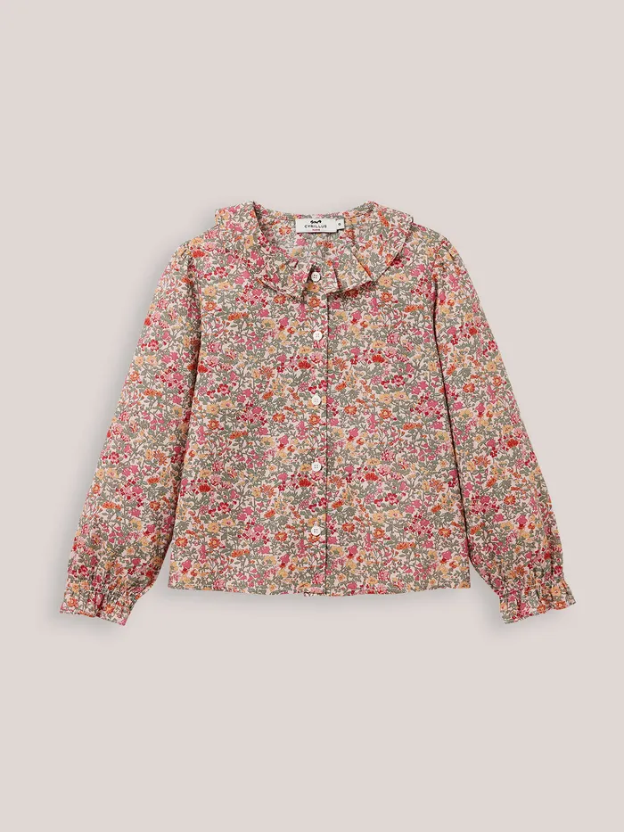 Girls Cyrillus Clothing Shirt With Pleated Collar Made With Liberty Fabric Lib Babington Rose