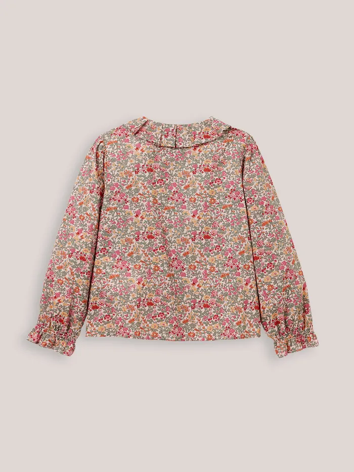 Girls Cyrillus Clothing Shirt With Pleated Collar Made With Liberty Fabric Lib Babington Rose