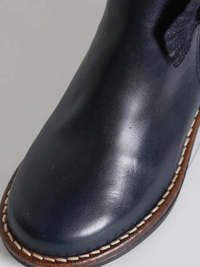 Girls Cyrillus Shoes Leather Ankle Boots With Bow Marine