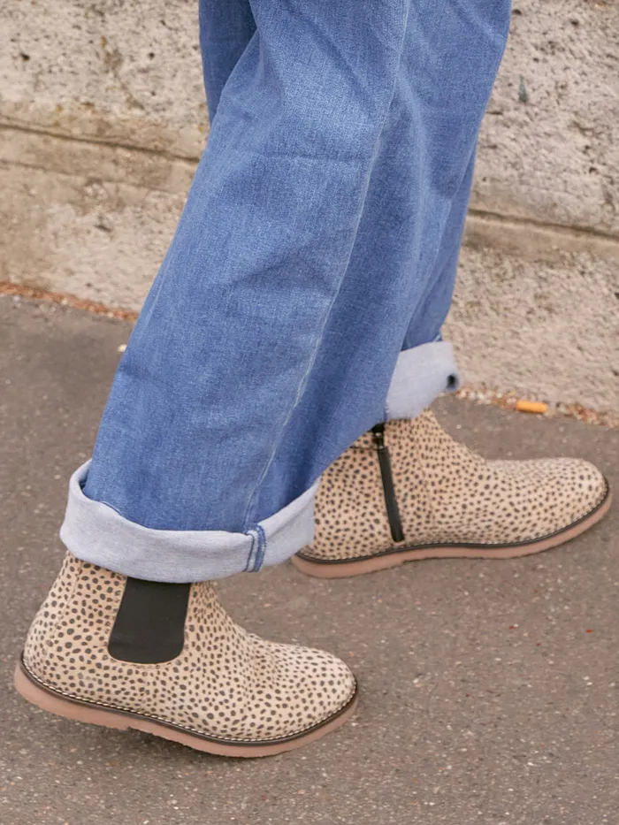 Girls Cyrillus Shoes Leather LeopardMotif Ankle Boots Peau De Bete