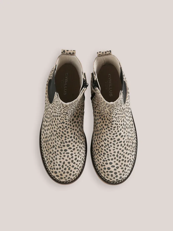 Girls Cyrillus Shoes Leather LeopardMotif Ankle Boots Peau De Bete