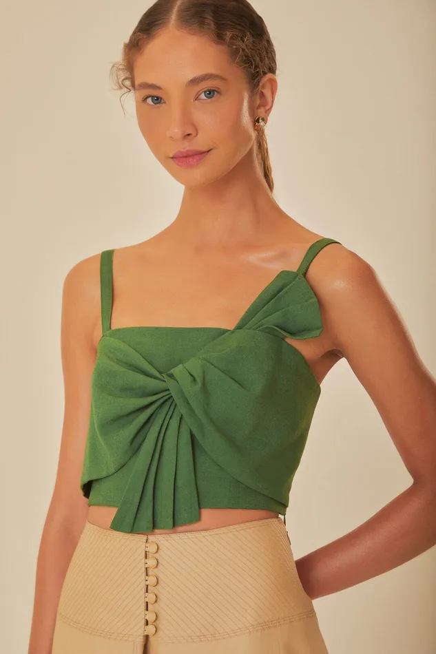 Green Front Bow Top Women Farm Rio Crop Tops