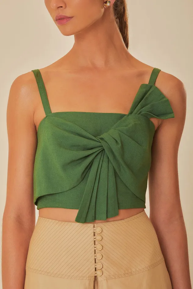 Green Front Bow Top Women Farm Rio Crop Tops