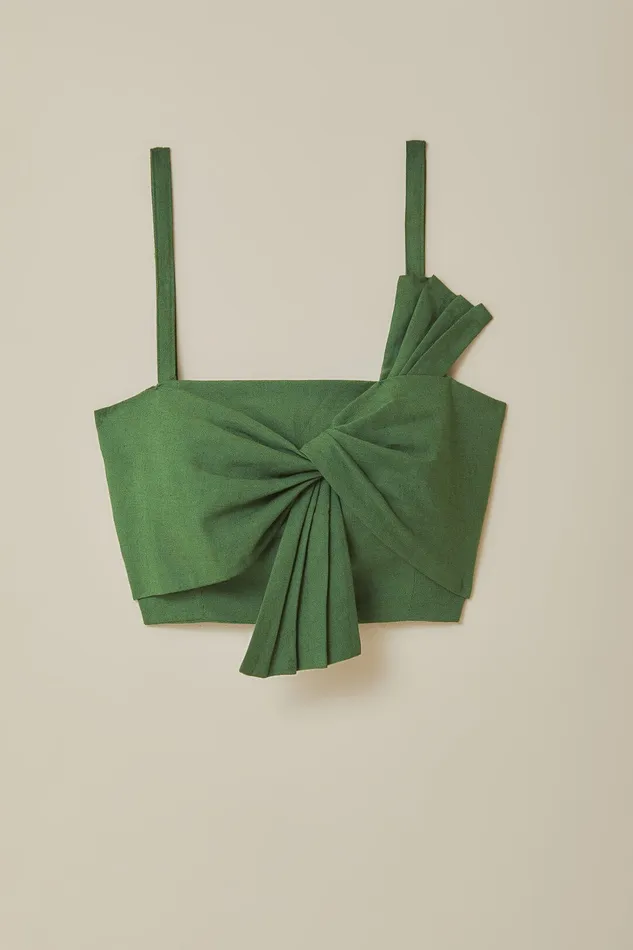 Green Front Bow Top Women Farm Rio Crop Tops