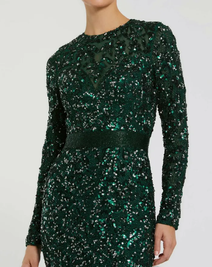 Green Hand Embellished Long Sleeve Gown Forest Green Women Best Sellers Mac Duggal