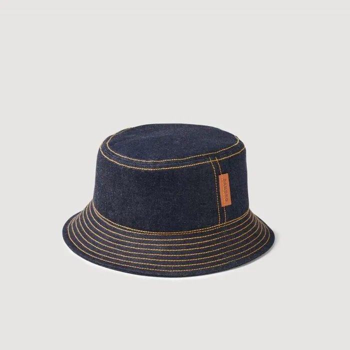 Hats Men SANDRO Denim Bucket Hat Navy Blue