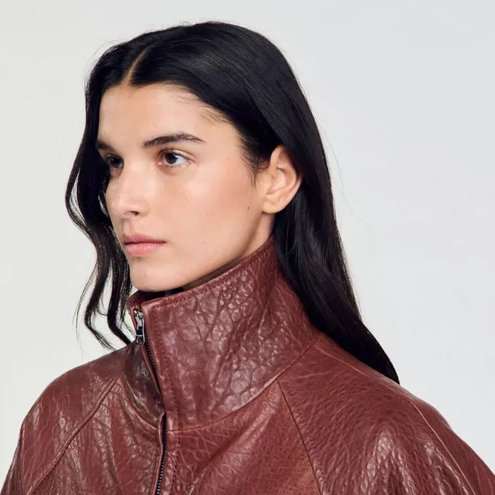 Jackets and Blazers Women SANDRO Oversized Leather Jacket Burgundy