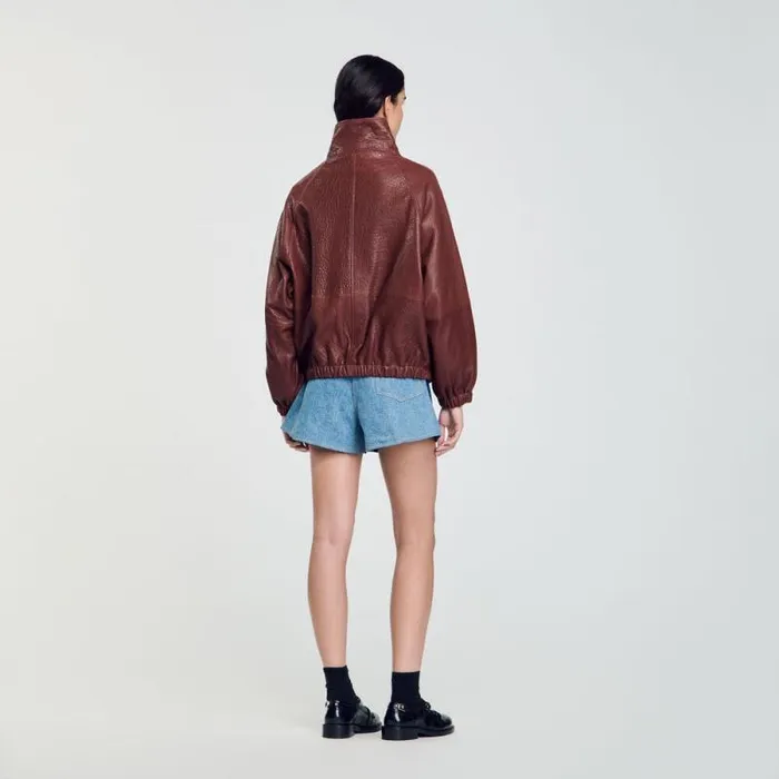 Jackets and Blazers Women SANDRO Oversized Leather Jacket Burgundy