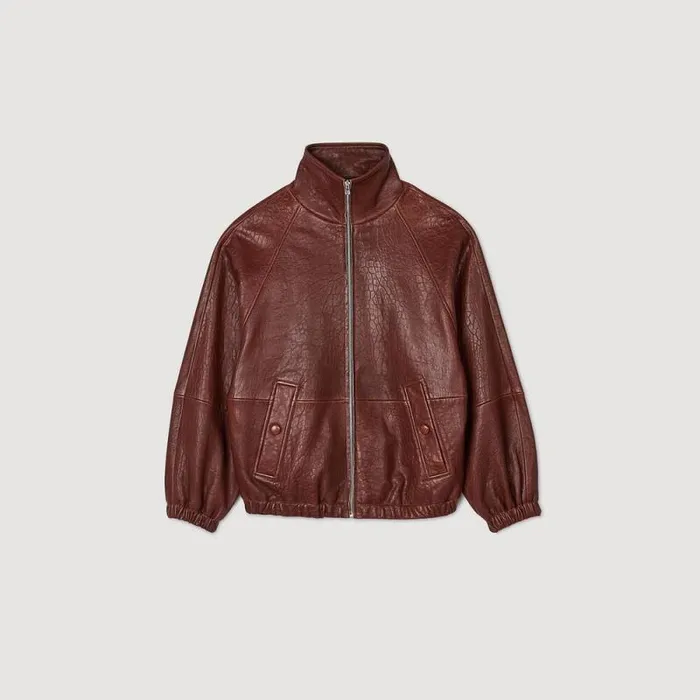 Jackets and Blazers Women SANDRO Oversized Leather Jacket Burgundy